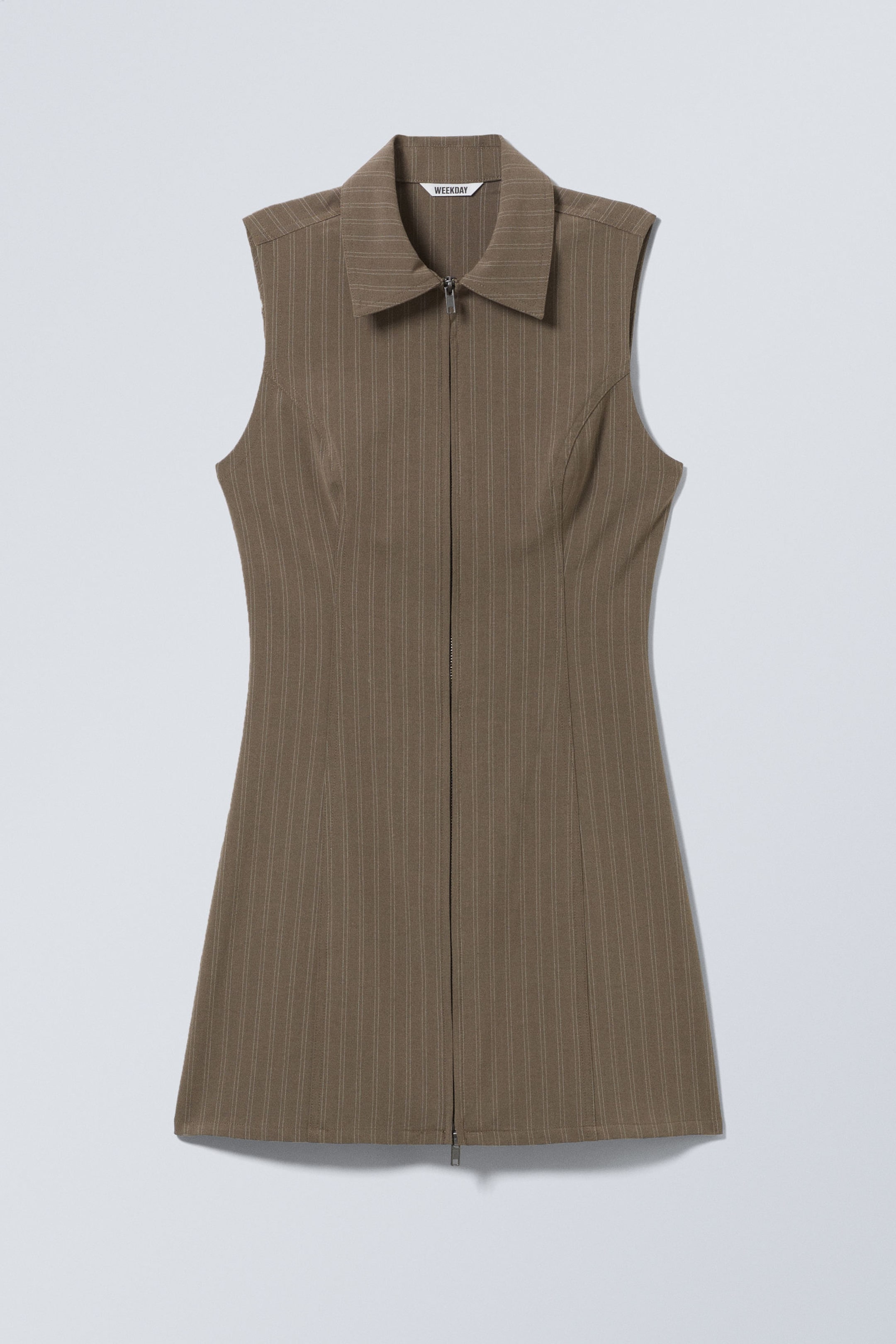 Dark Mole - Stripe - Sleeveless Mini Suiting Zip Dress - 1