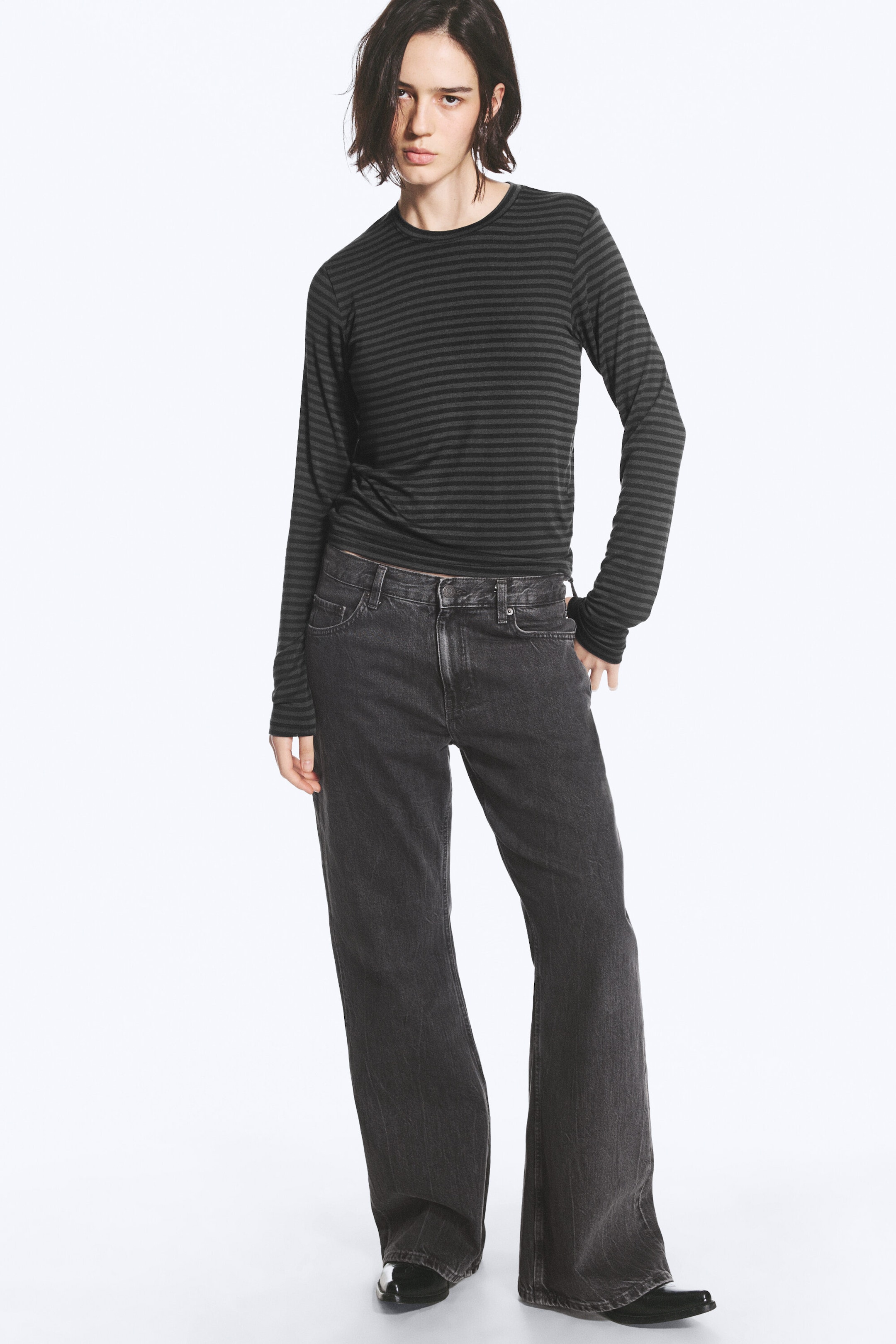 Dunkelgrau gestreift - Transparentes Longsleeve-Shirt - 2