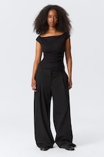 Zwart - Katoenen top met brede schouders - 1