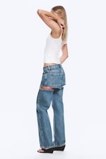 Medium Blue - Imoo Cut Low Rise Loose Wide Leg Jeans - 0