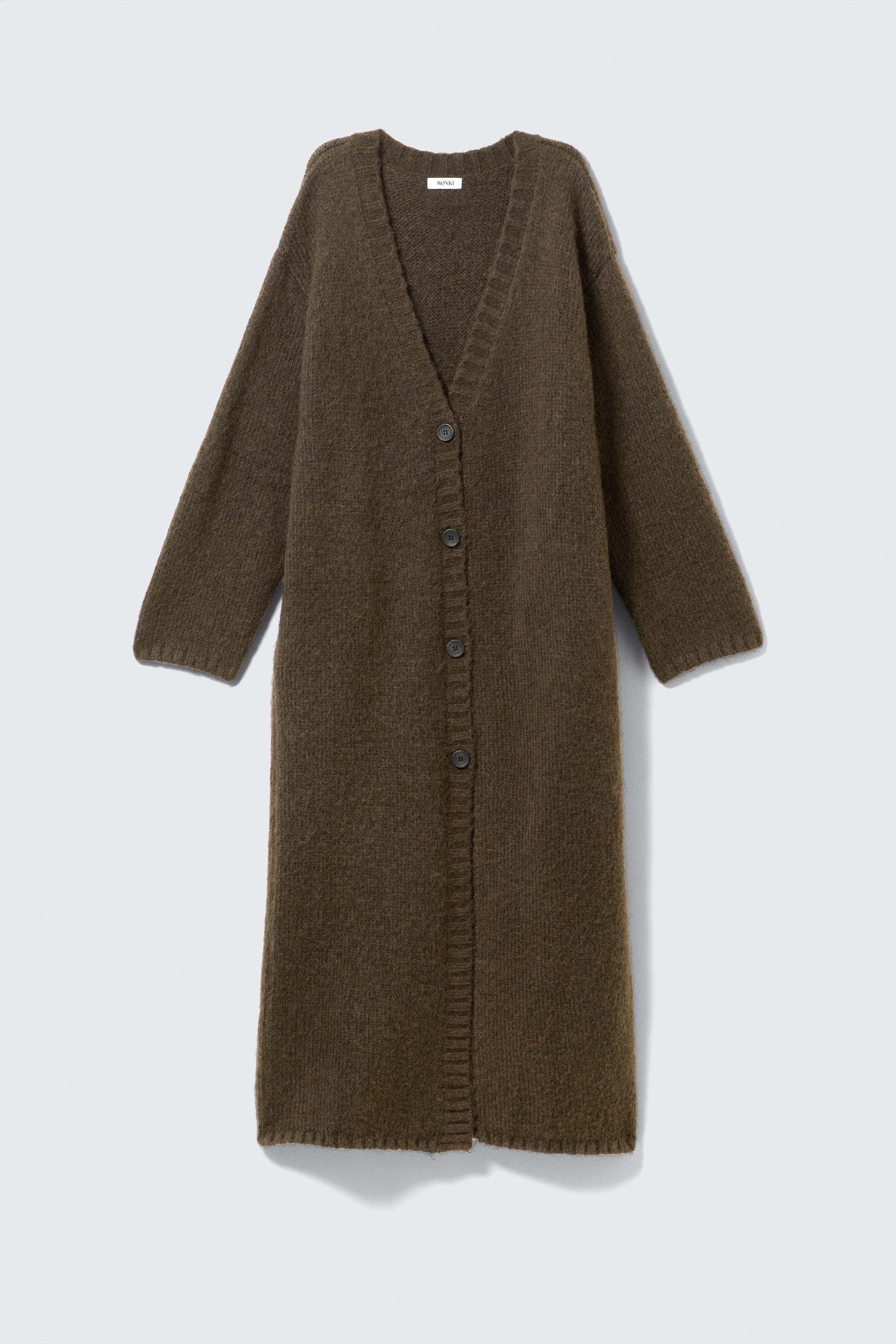 Langer Strickcardigan mit V-Ausschnitt - Dunkelbraun