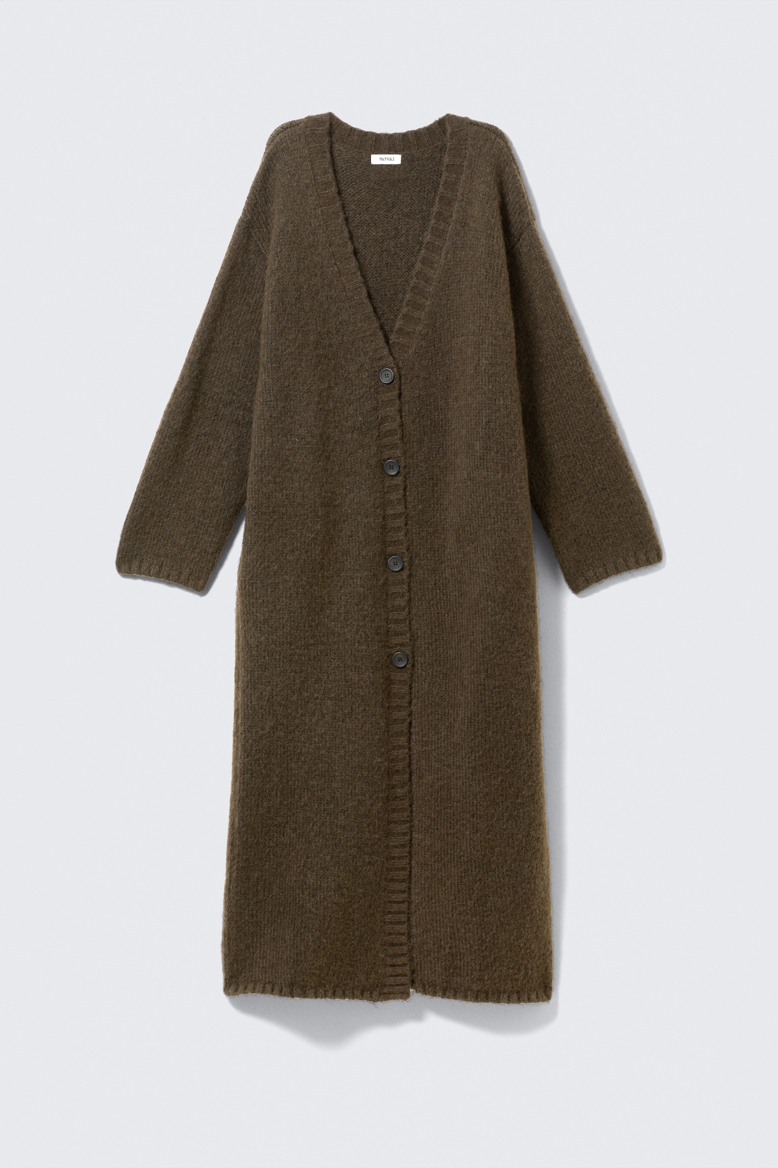 Long Knit V-Neck Cardigan - Dark Brown - 2