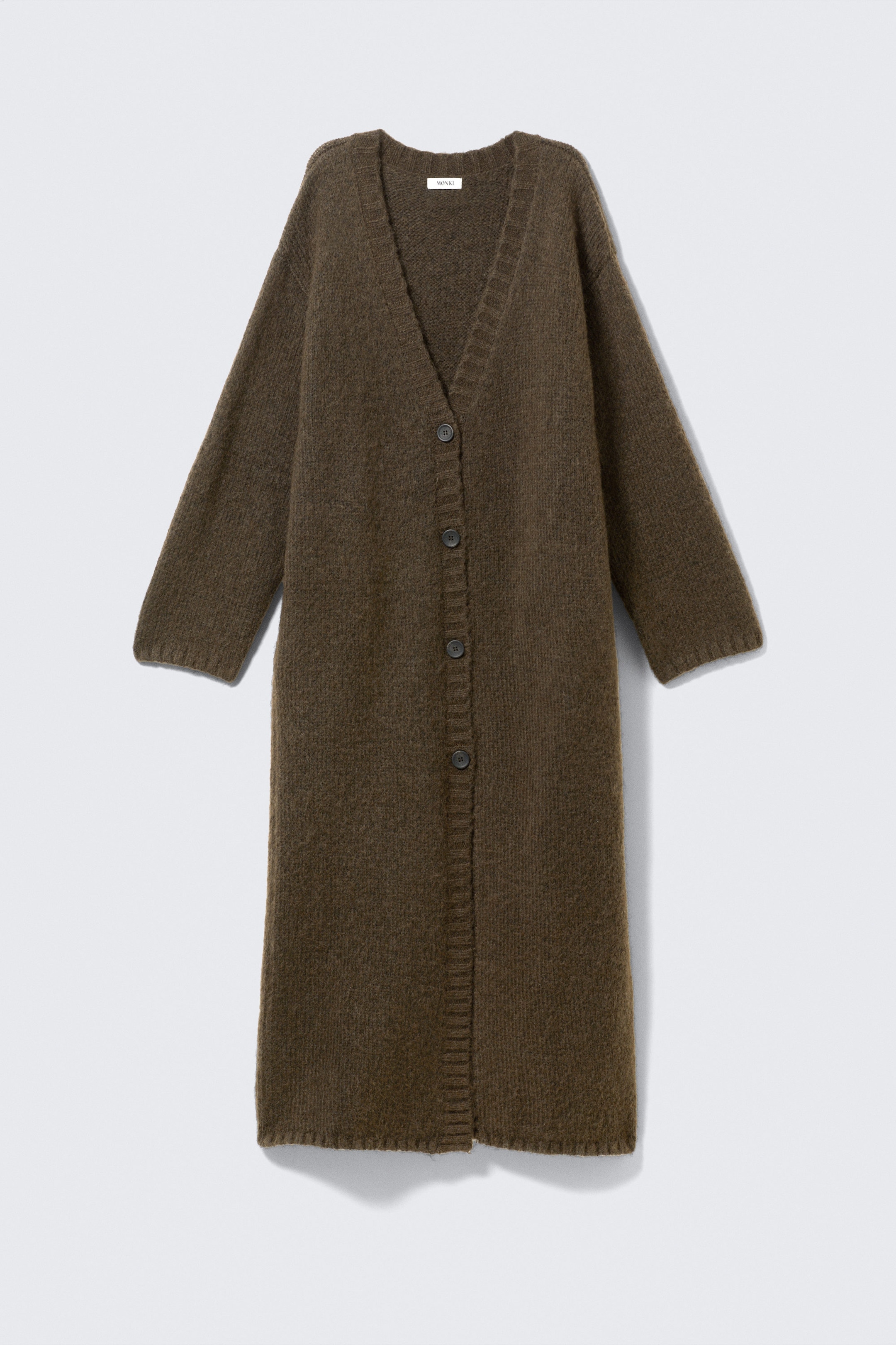 Dunkelbraun - Langer Strickcardigan mit V-Ausschnitt - 4