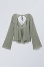 Dusty Khaki Green - Sophia Open Back Blouse - 1