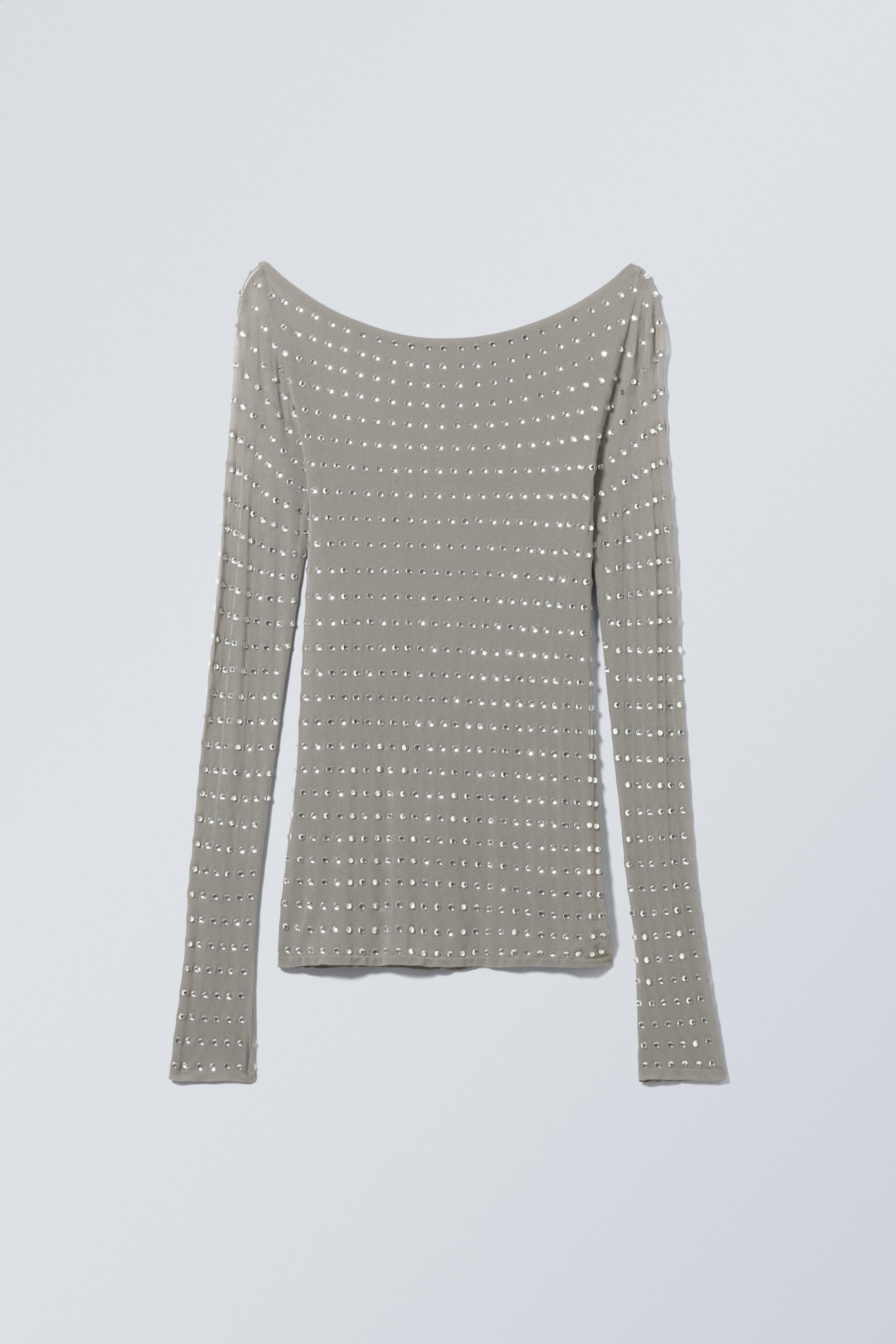 Dusty Grey - Sheer Rhinestone Longsleeve Top - 0