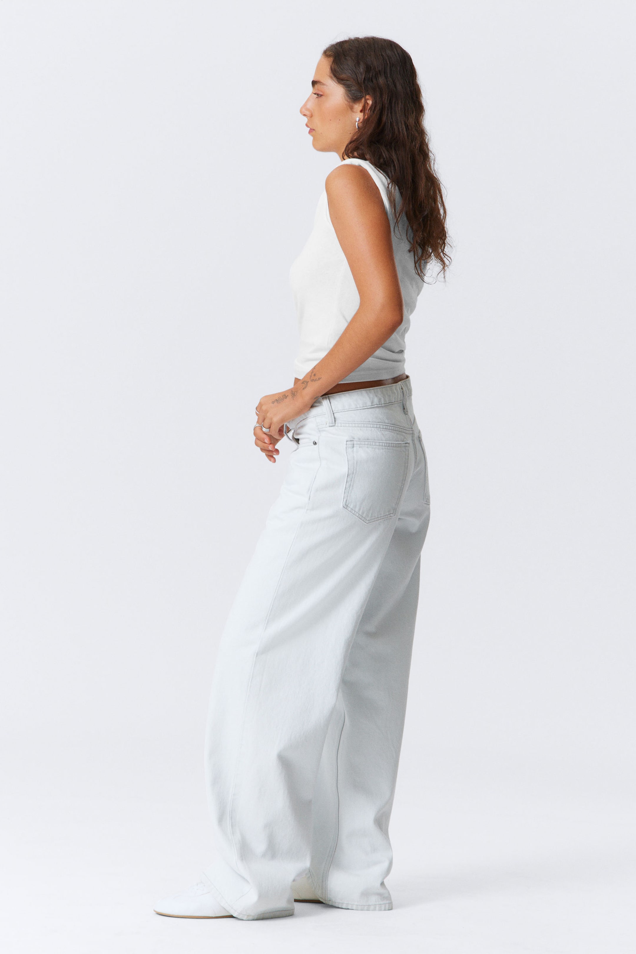 Ice Blue - Light Blue - Ample Low Rise Loose Wide Leg Jeans - 2