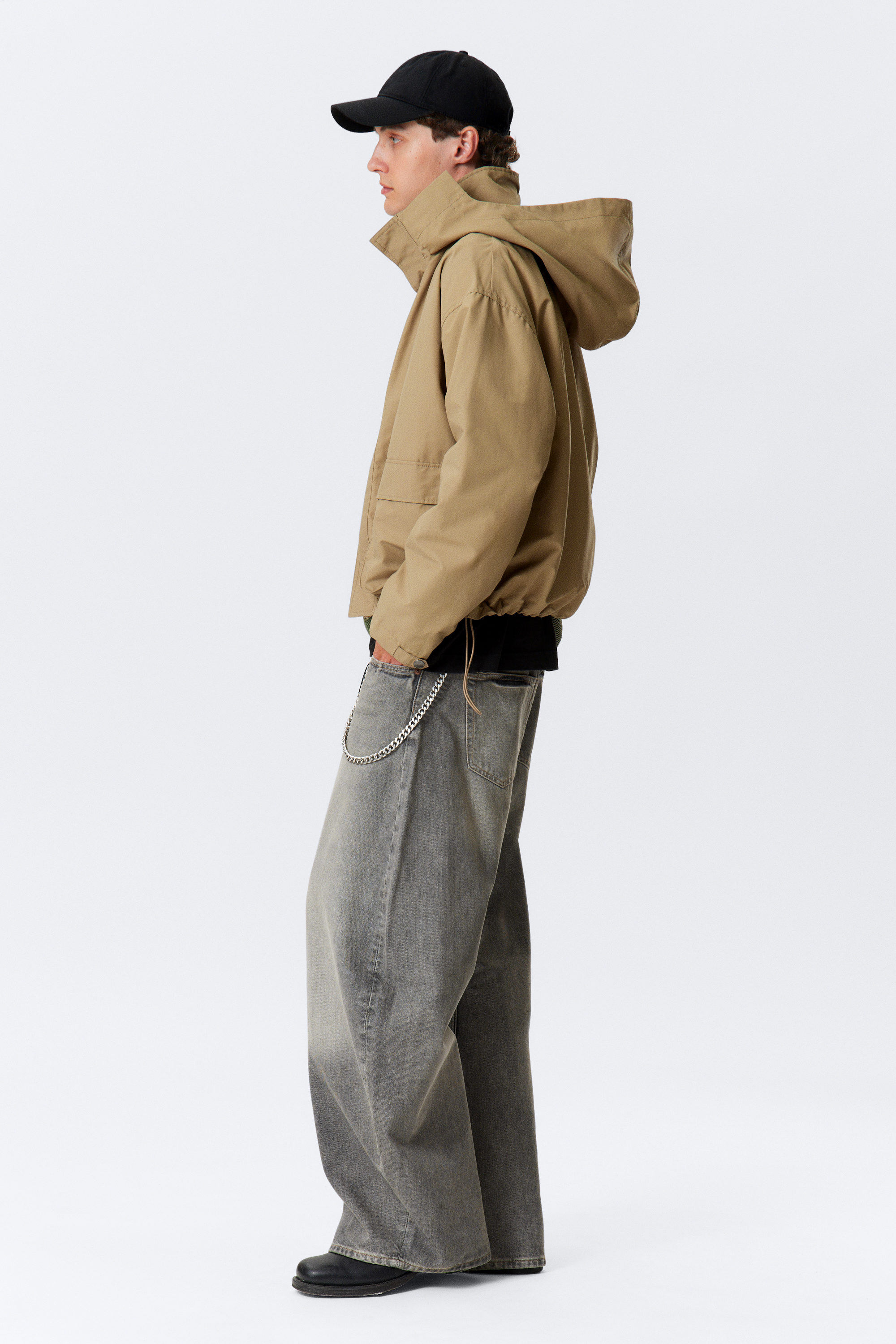 Dark Beige - Relaxed Fit Hooded Jacket - 2