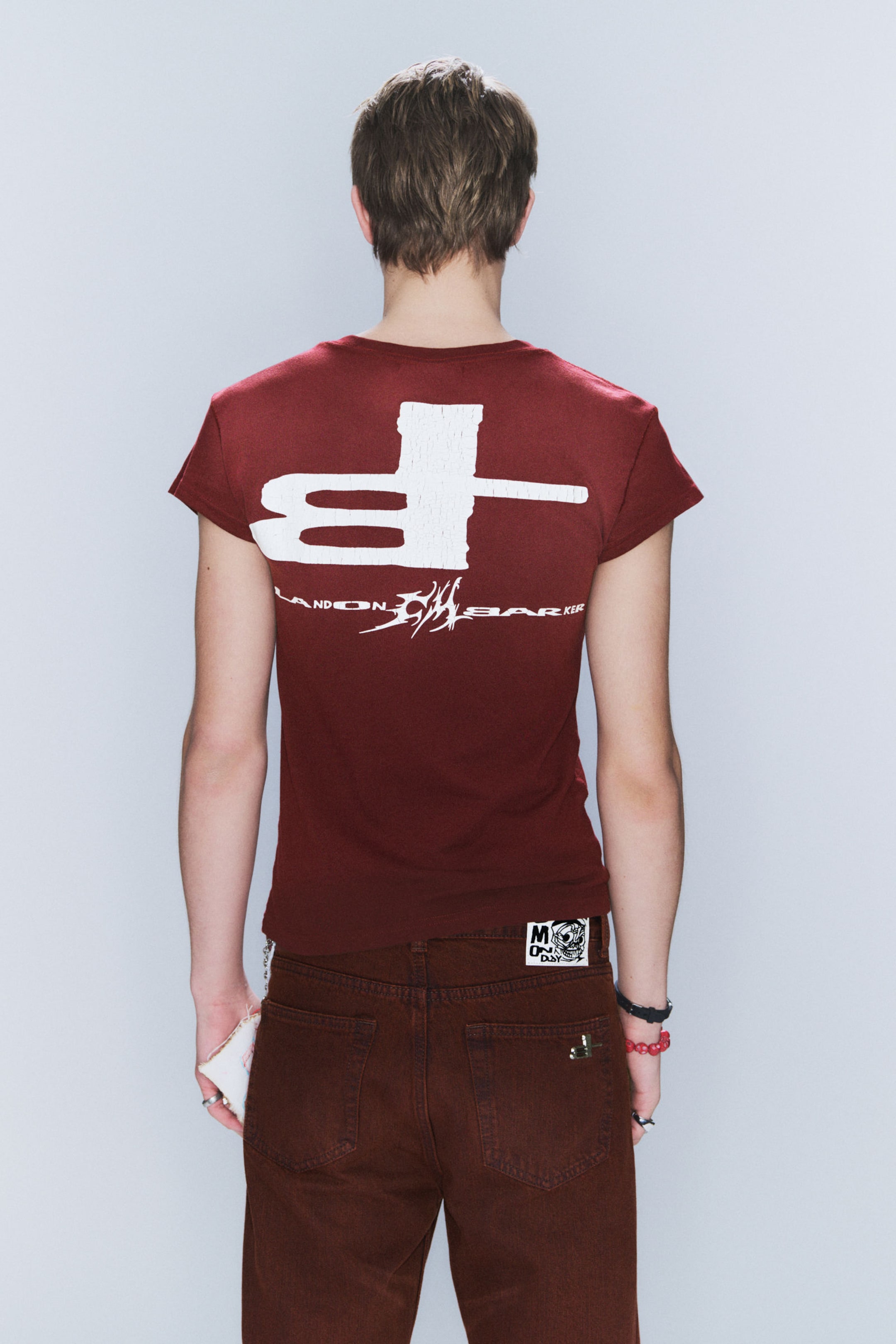 Zonverbleekt donkerrood - CM x LB uniseks T-shirt met korte mouwen - 2