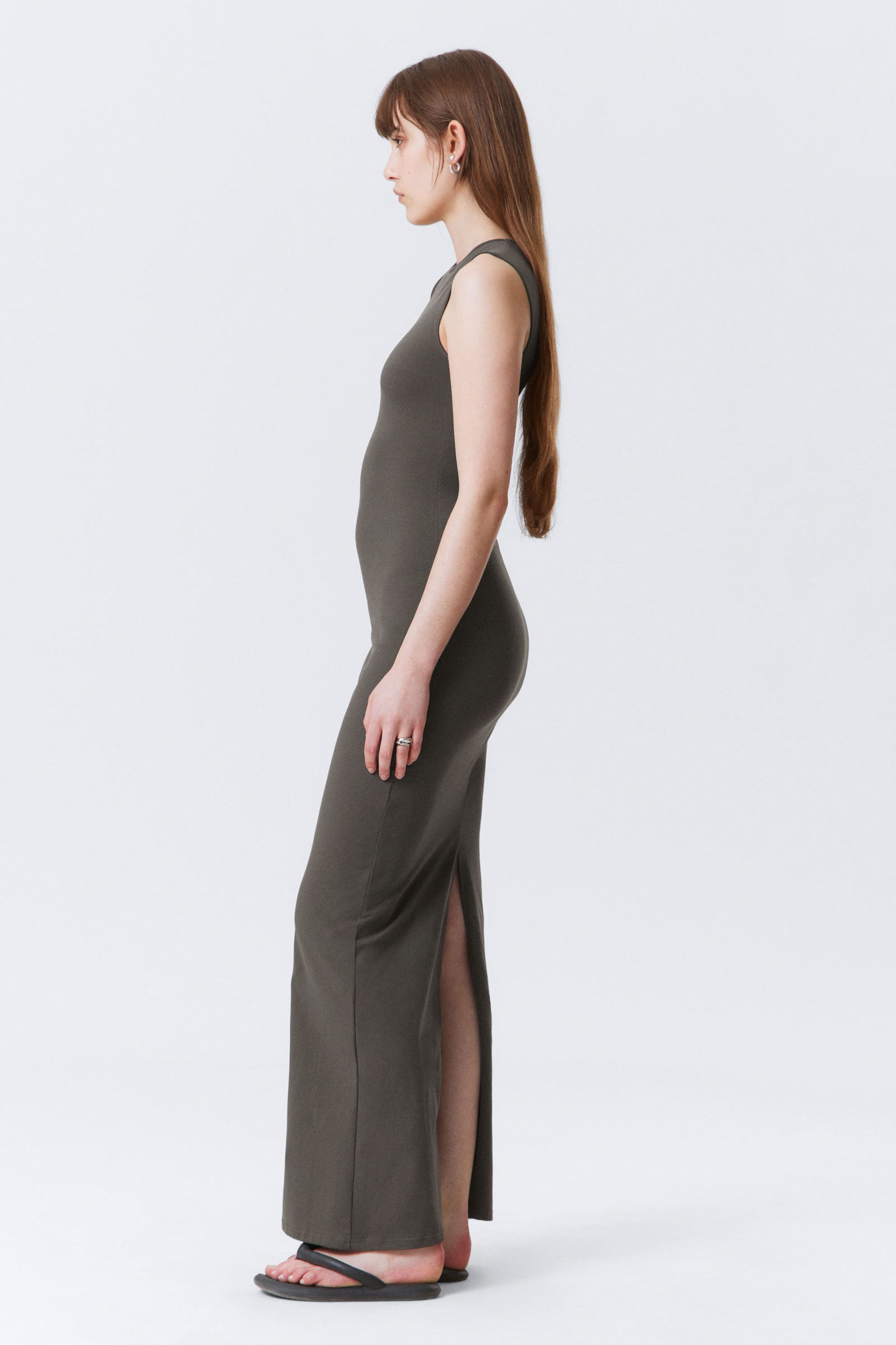 Dark Grey - Sleeveless Cotton Jersey Maxi Dress - 2
