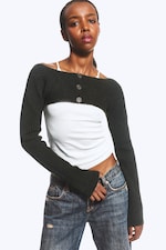 Dark Green Melange - Rib-Knit Boat-Neck Bolero Cardigan - 0