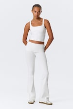 White - Folded Waist Flared Yoga Tights - 1