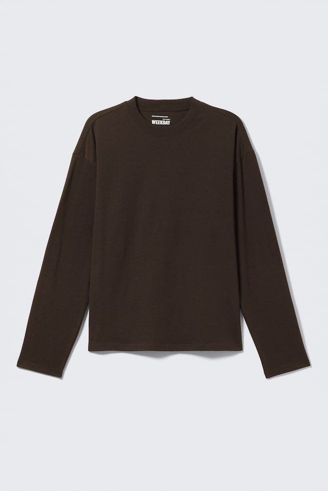 T-shirt a maniche lunghe Loose Boxy - Marrone scuro/Bianco/Nero/Azzurro/Azzurro polvere/Viola Polveroso/Righe blu e bianche/Marrone scuro a righe/Bianco e blu navy a righe/Righe bianche e grigie/Bianco - Marrone a righe/Bianco – Riga verde/Blu navy scuro/Giallo/Verde scuro/Grigio polvere - 1