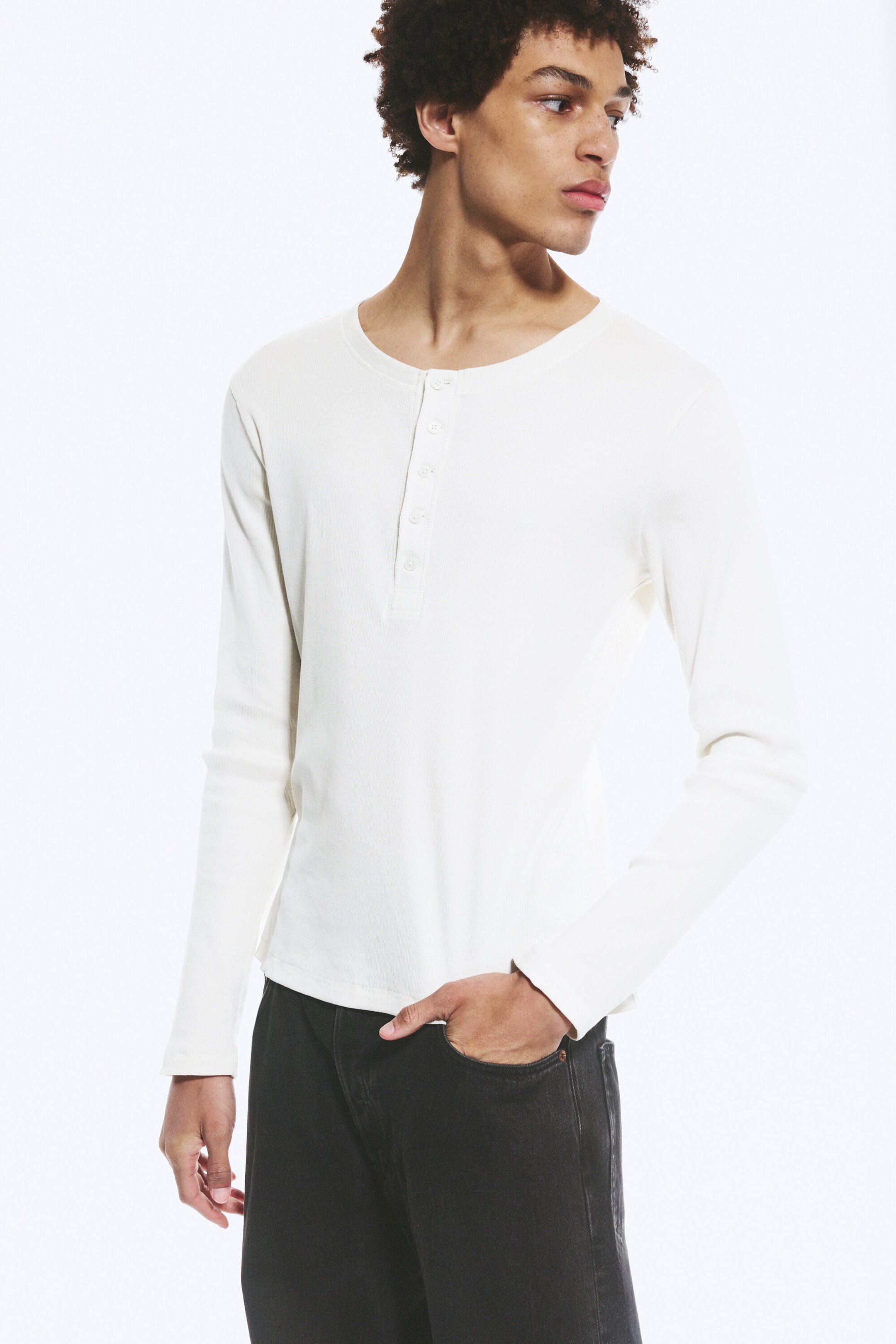 Dusty White - Long-Sleeved Henley T-shirt - 1