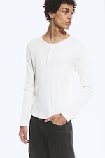 Dusty White - Long-Sleeved Henley T-shirt - 0