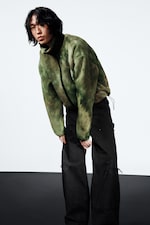 Grün marmoriert - Locker geschnittene Fleecejacke mit Reißverschluss - 0