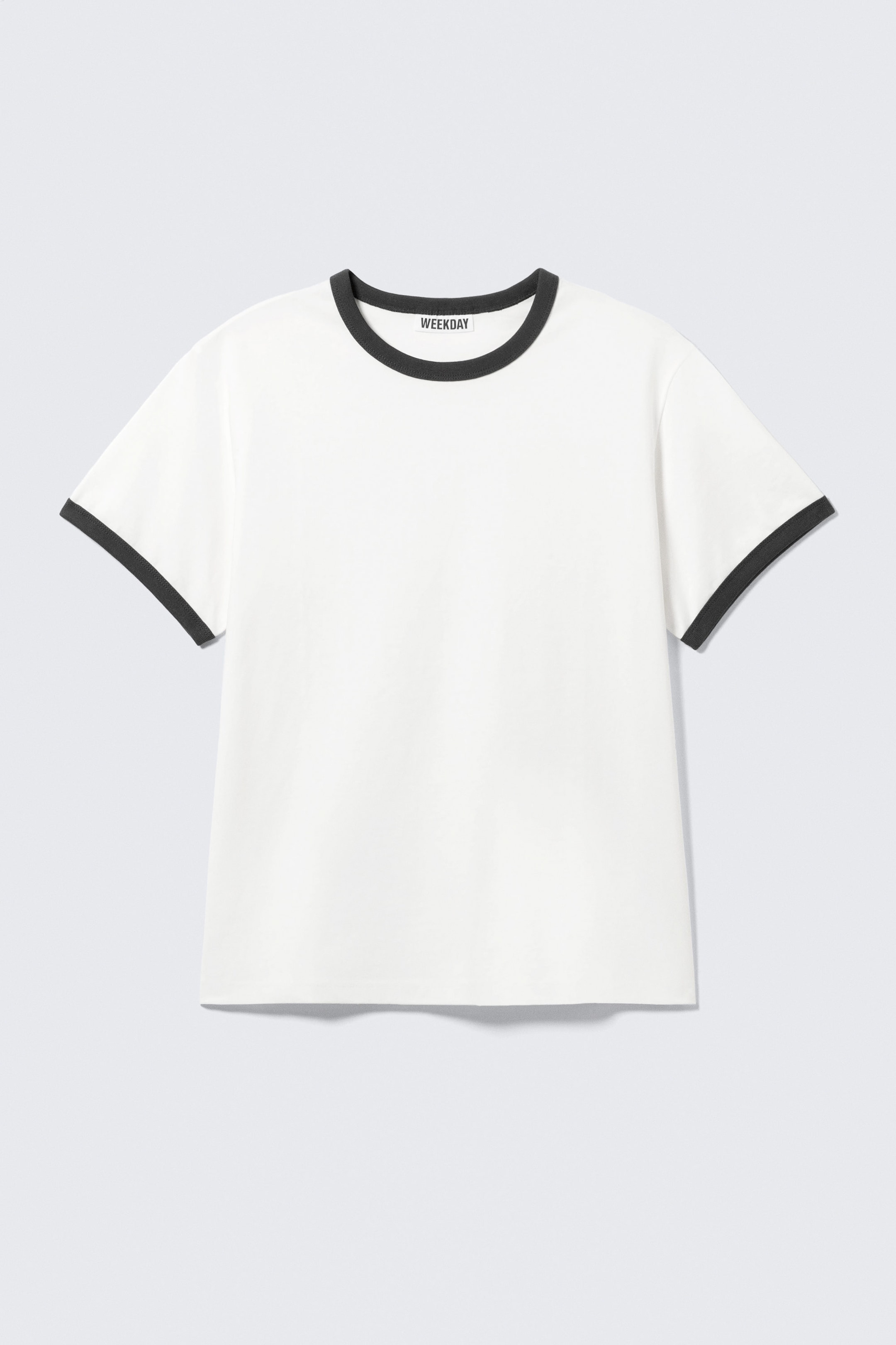 White - Black Binding - Short-Sleeved Contrast Trim Cotton T-shirt - 4