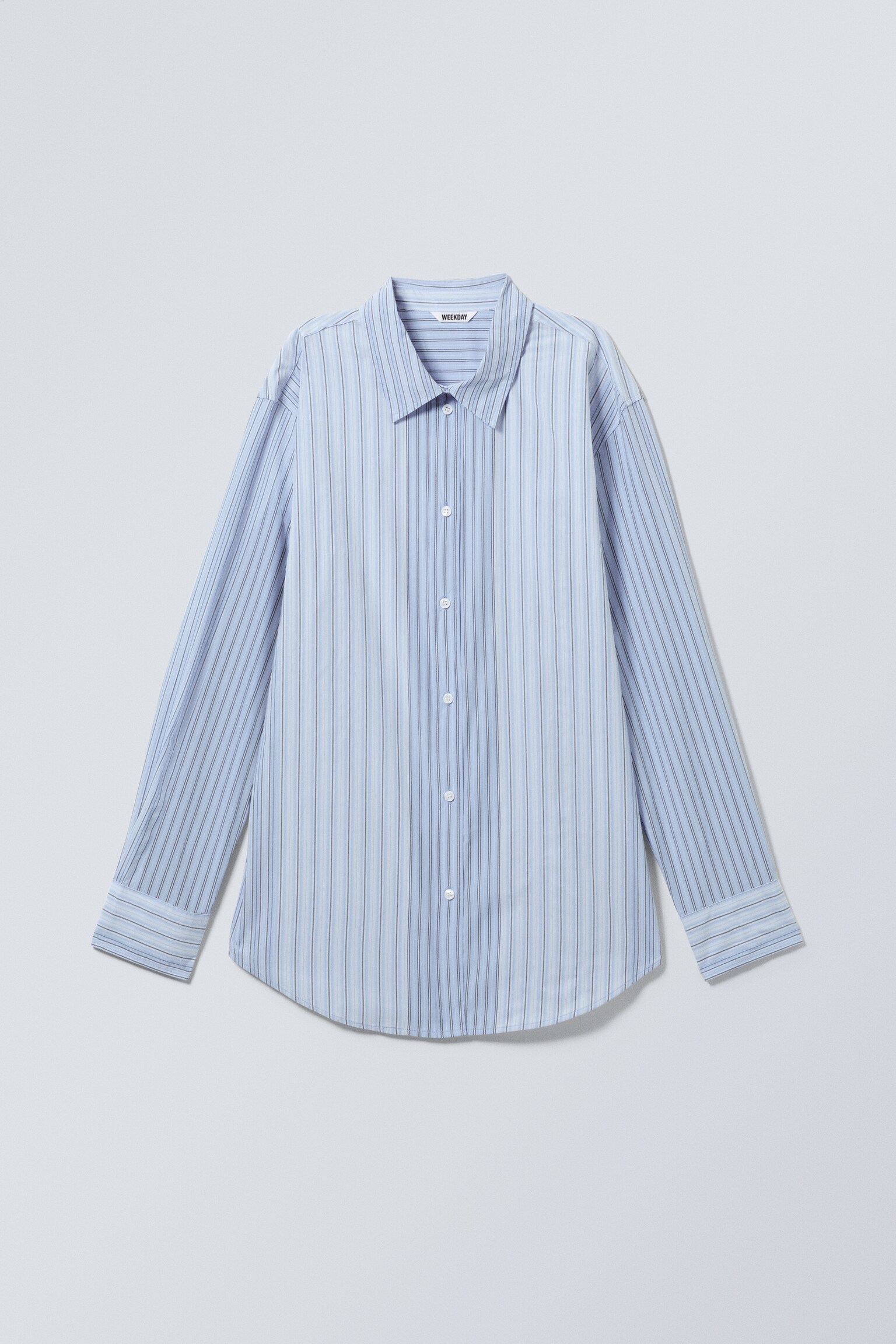 Camicia in popeline di cotone a maniche lunghe - Azzurro a righe/Bianco/Blu scuro a quadri