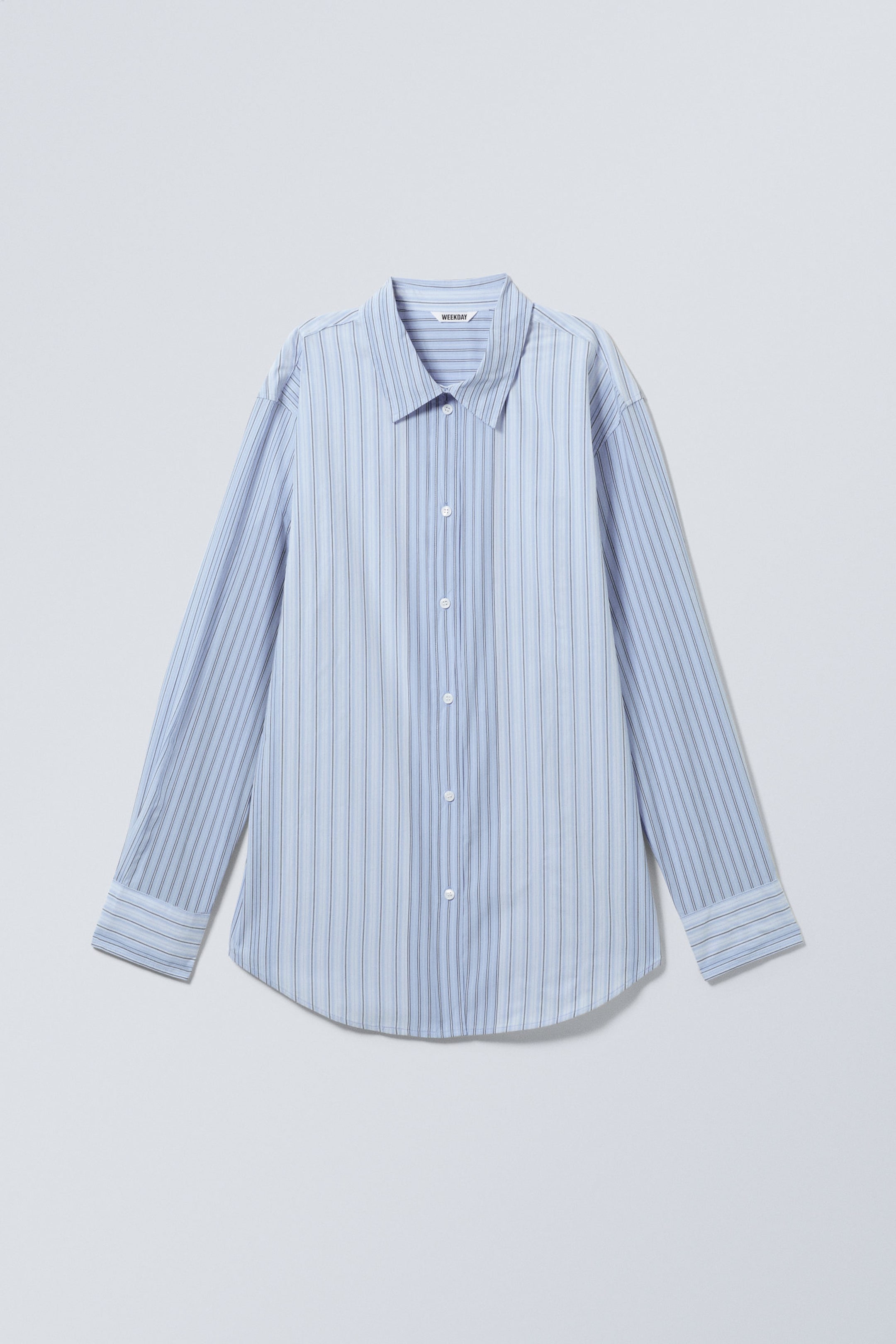 Striped Light Blue - Long-Sleeved Poplin Cotton Shirt - 3