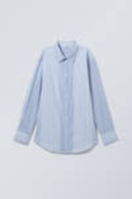 Striped Light Blue - Long-Sleeved Poplin Cotton Shirt - 3
