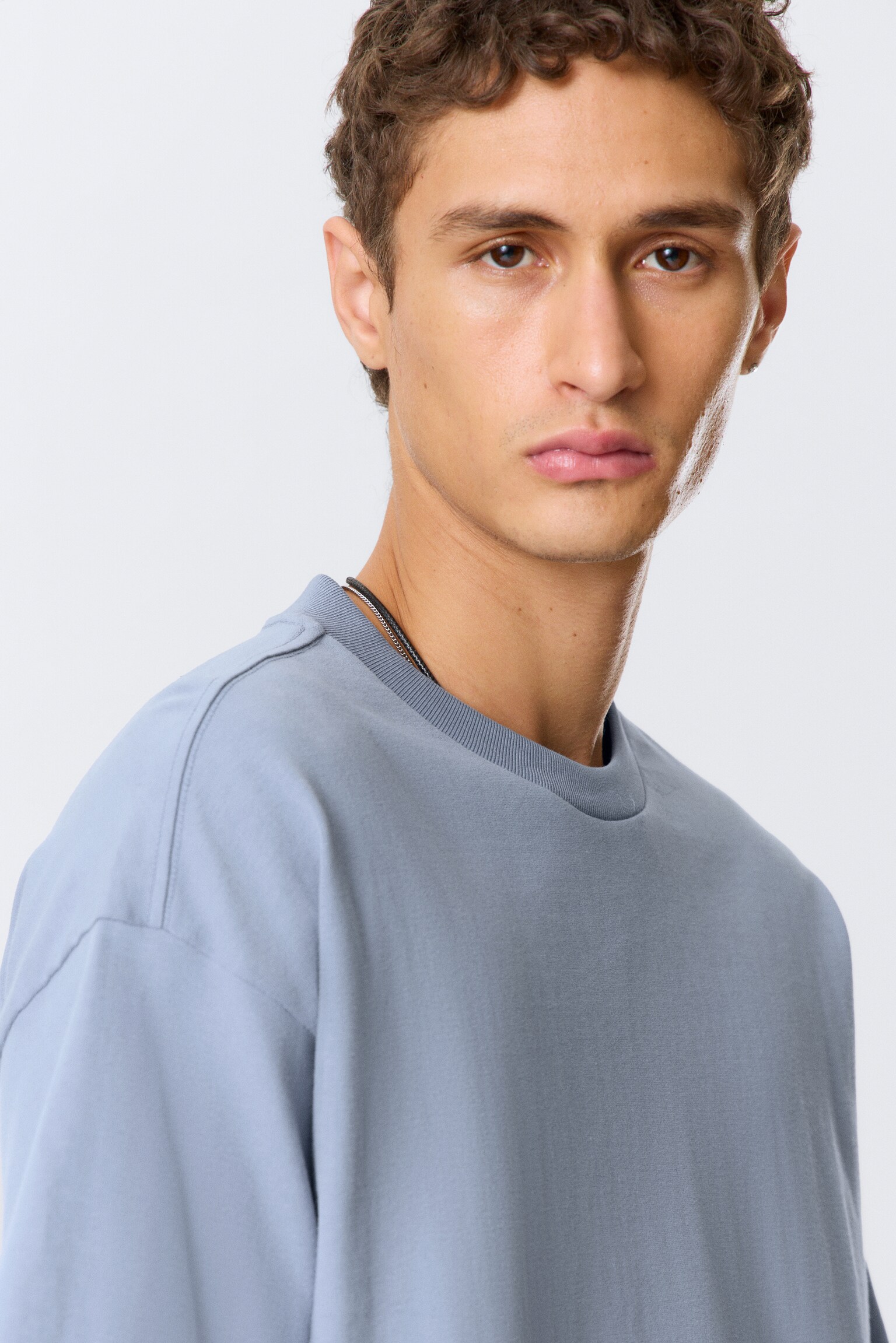 Kastiges T-Shirt - Helles Taubenblau/Weiß/Schwarz/Dunkelblau/Dunkles Marineblau/Dunkelbraun/Hellgrau/Khaki/Dunkelgrün/Hellgrau meliert/Dunkelgrau - 5