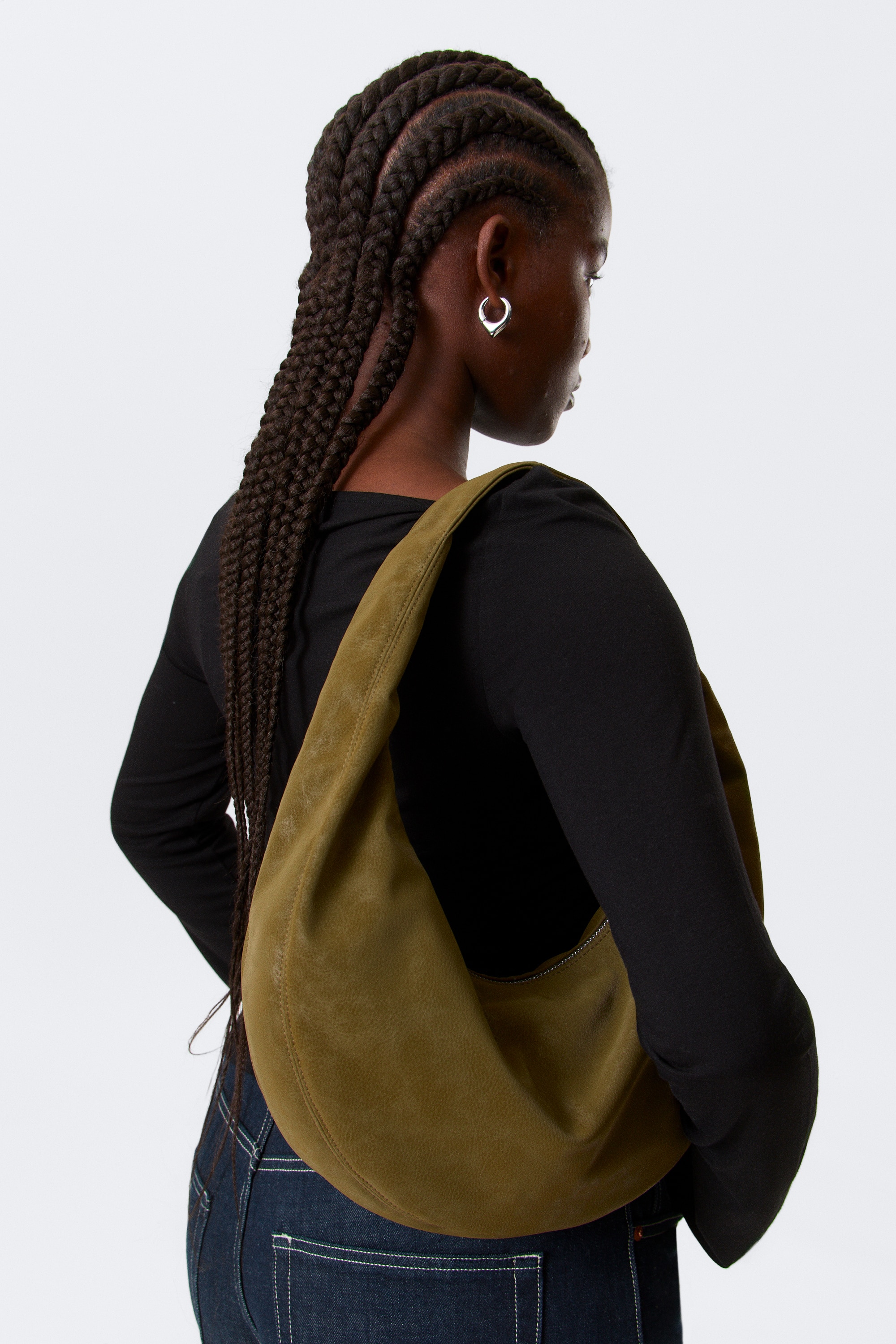 Středně velká zaoblená kabelka - Dark Khaki Green