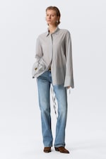Dusty Grey - Long-Sleeved Open Back Tie Shirt - 0