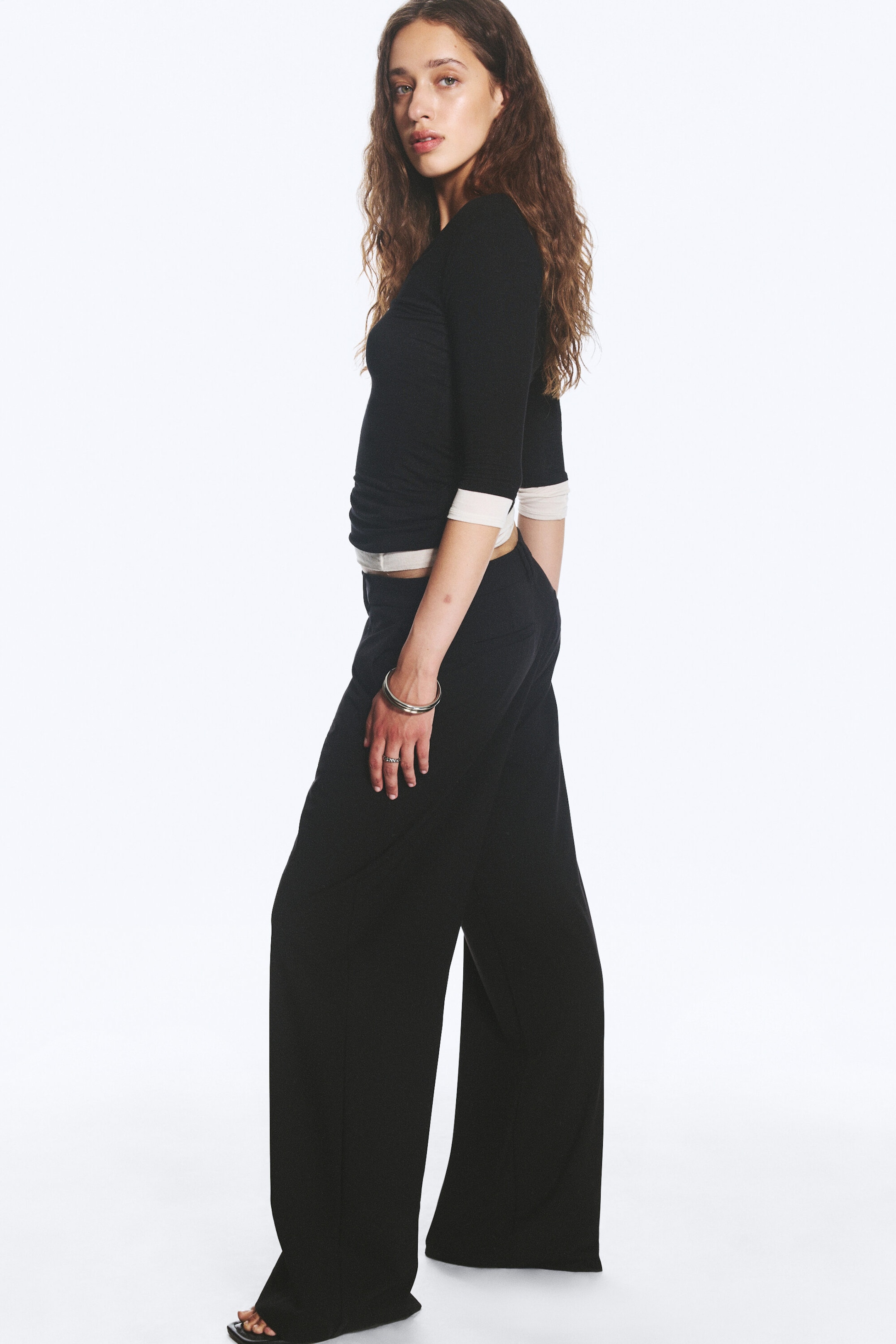 Noir - Pantalon de costume coupe ample taille basse - 2