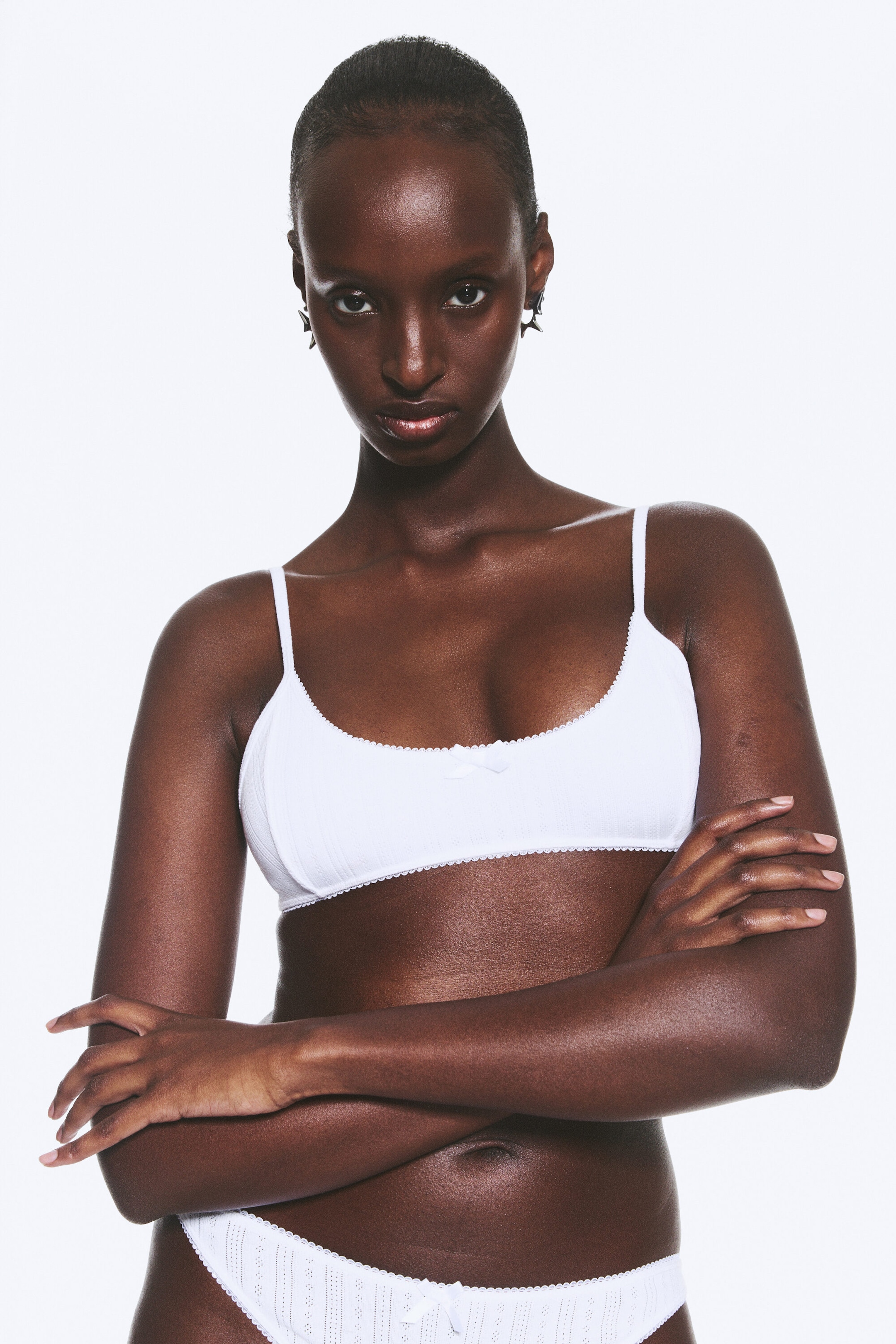 White - Scooped Pointelle Bralette - 1