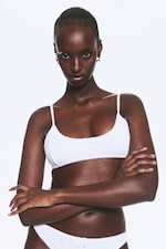 Weiß - Tief ausgeschnittener Pointelle-Bralette - 0