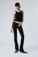 Black - Flared Split Hem Nylon Leggings - 0