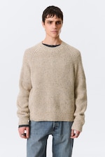 Dusty Ecru Melange - Relaxed Fit Nepped Knit Sweater - 1