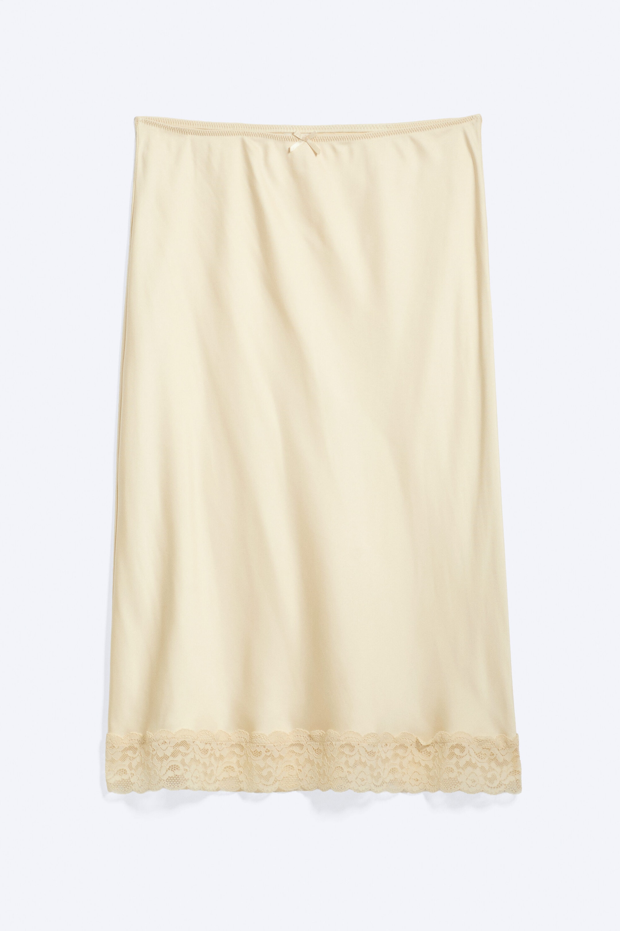 Light Dusty Beige - Satin Lace Midi Skirt - 4