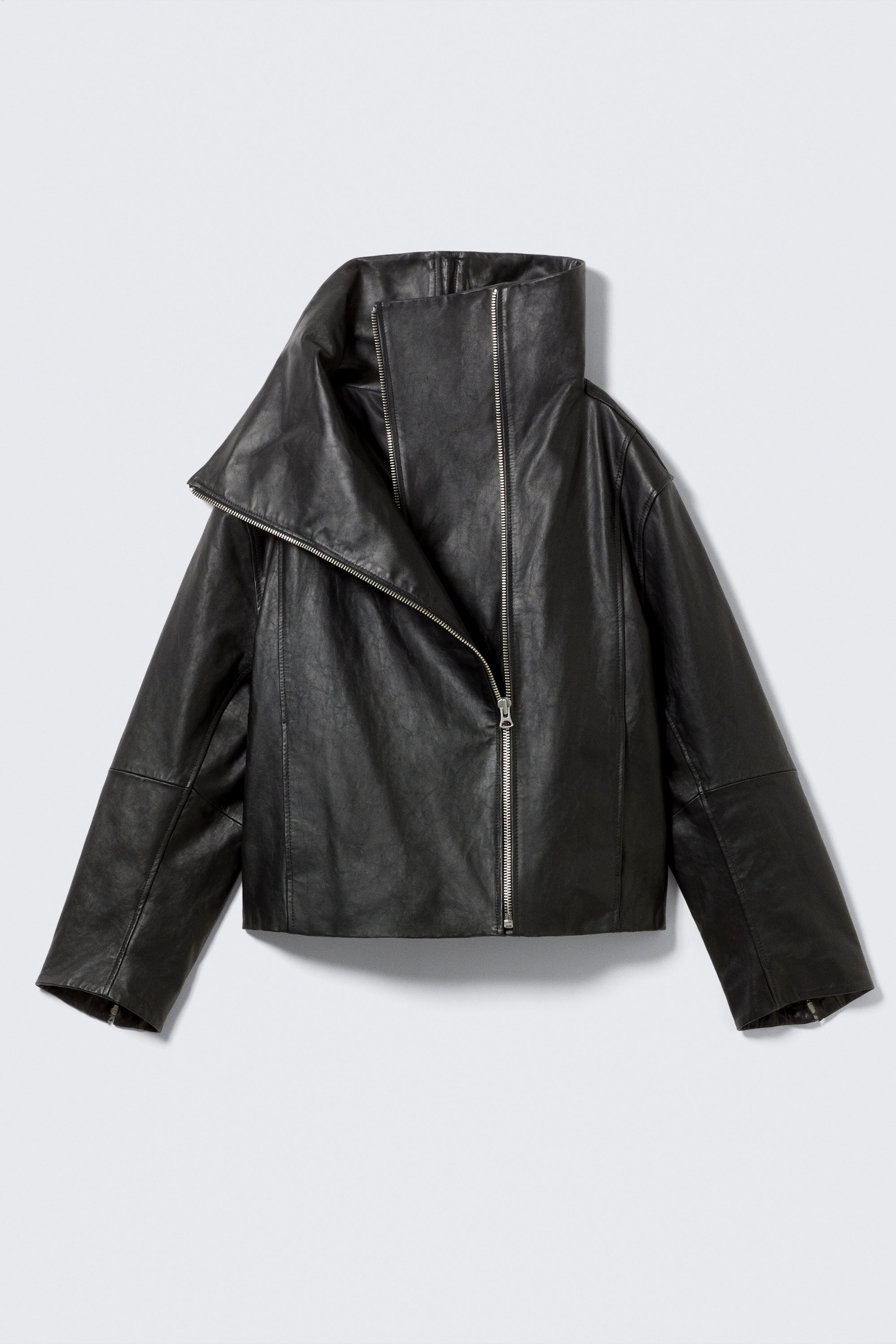 Noir - Veste en cuir à col montant - 6