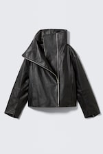 Noir - Veste en cuir à col montant - 6