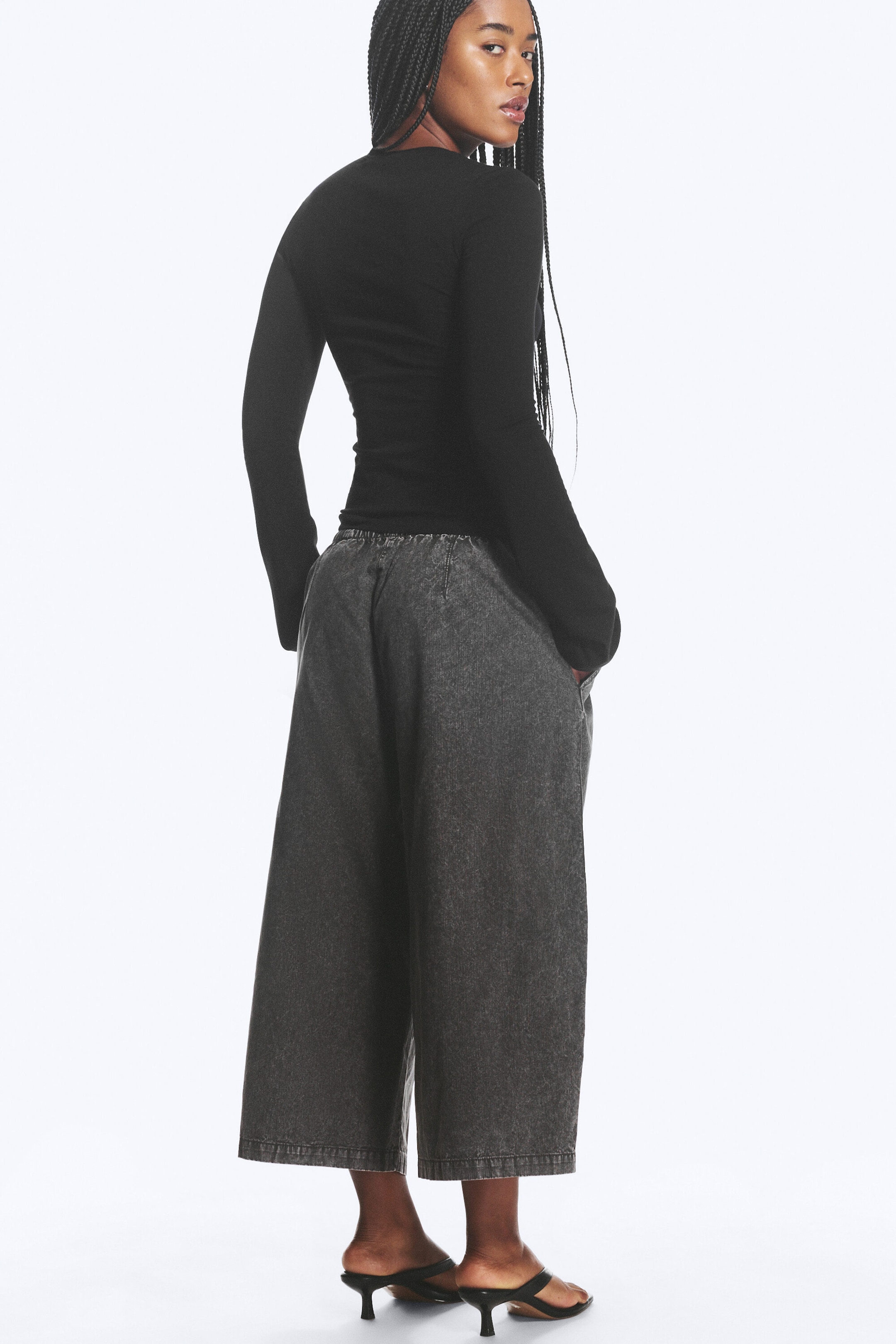 Black - Long Sleeve Cotton Top - 3