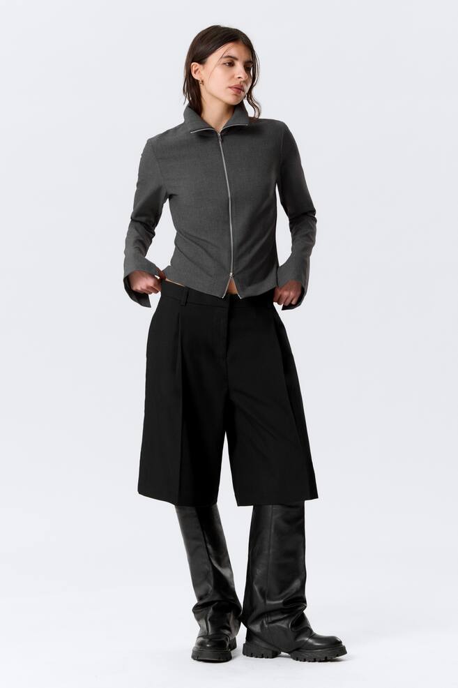 Schmal geschnittenes langärmeliges Zip-Shirt-Dunkelgrau meliert - 6