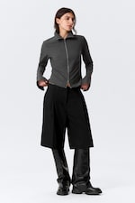 Dark Grey Melange - Slim Long-Sleeved Zip Shirt - 1