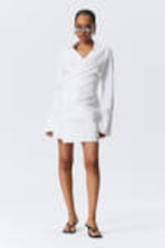 White - Long-Sleeved Asymmetric Mini Shirt Dress - 0