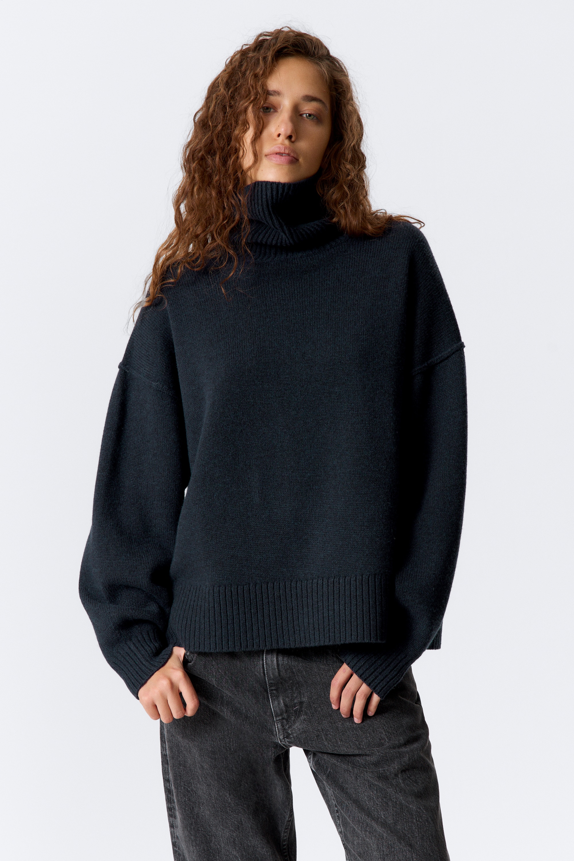Oversized Wool Turtleneck Sweater - Mørk marineblå/Gråmelert