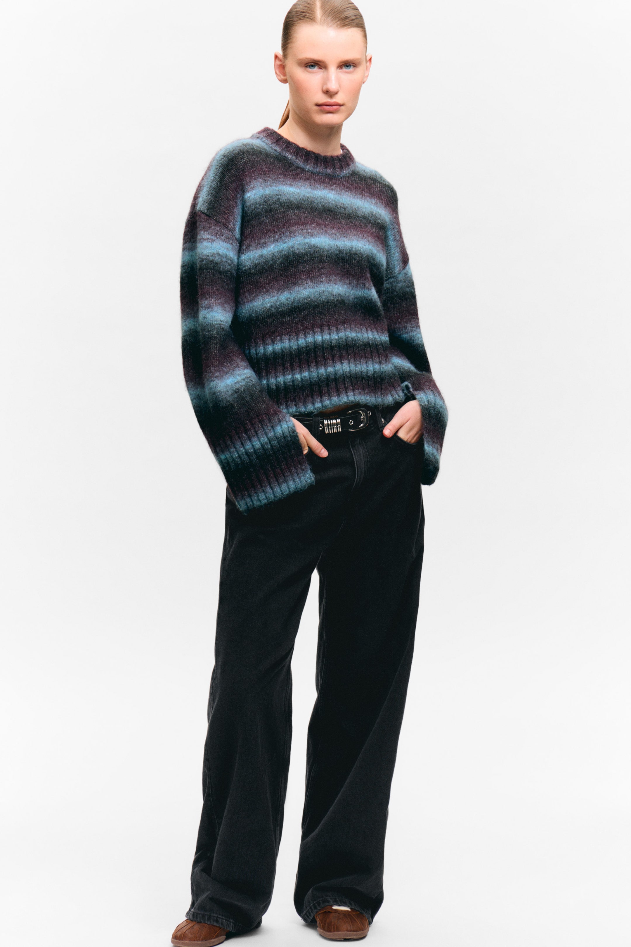 Striped Turquoise - Gebreide trui - Loose Fit - 1