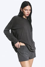 Dark Grey Melange - Low Waist Mini Suiting Shorts - 2