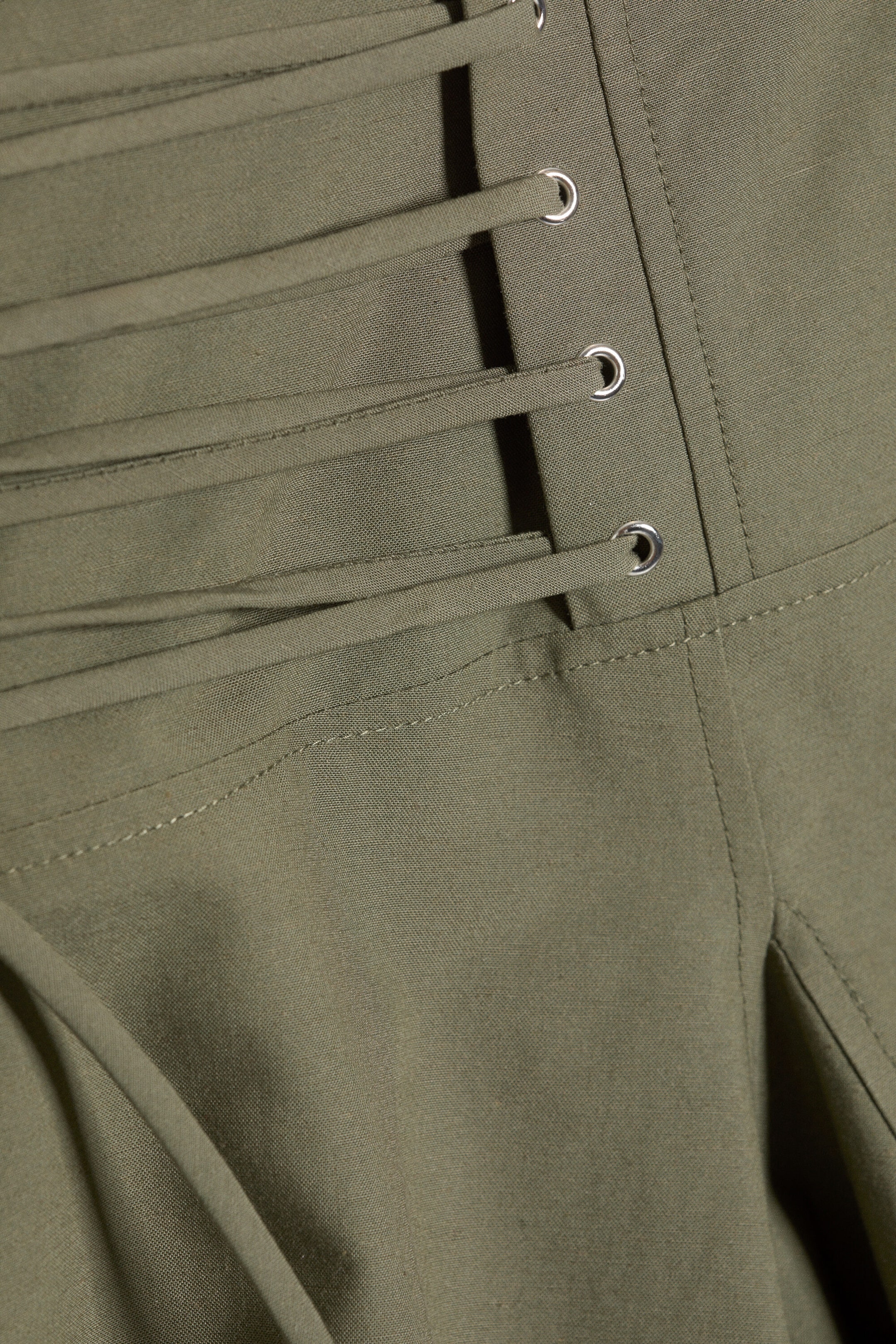 Vert kaki - Jupe midi taille mi-haute à nouer - 5