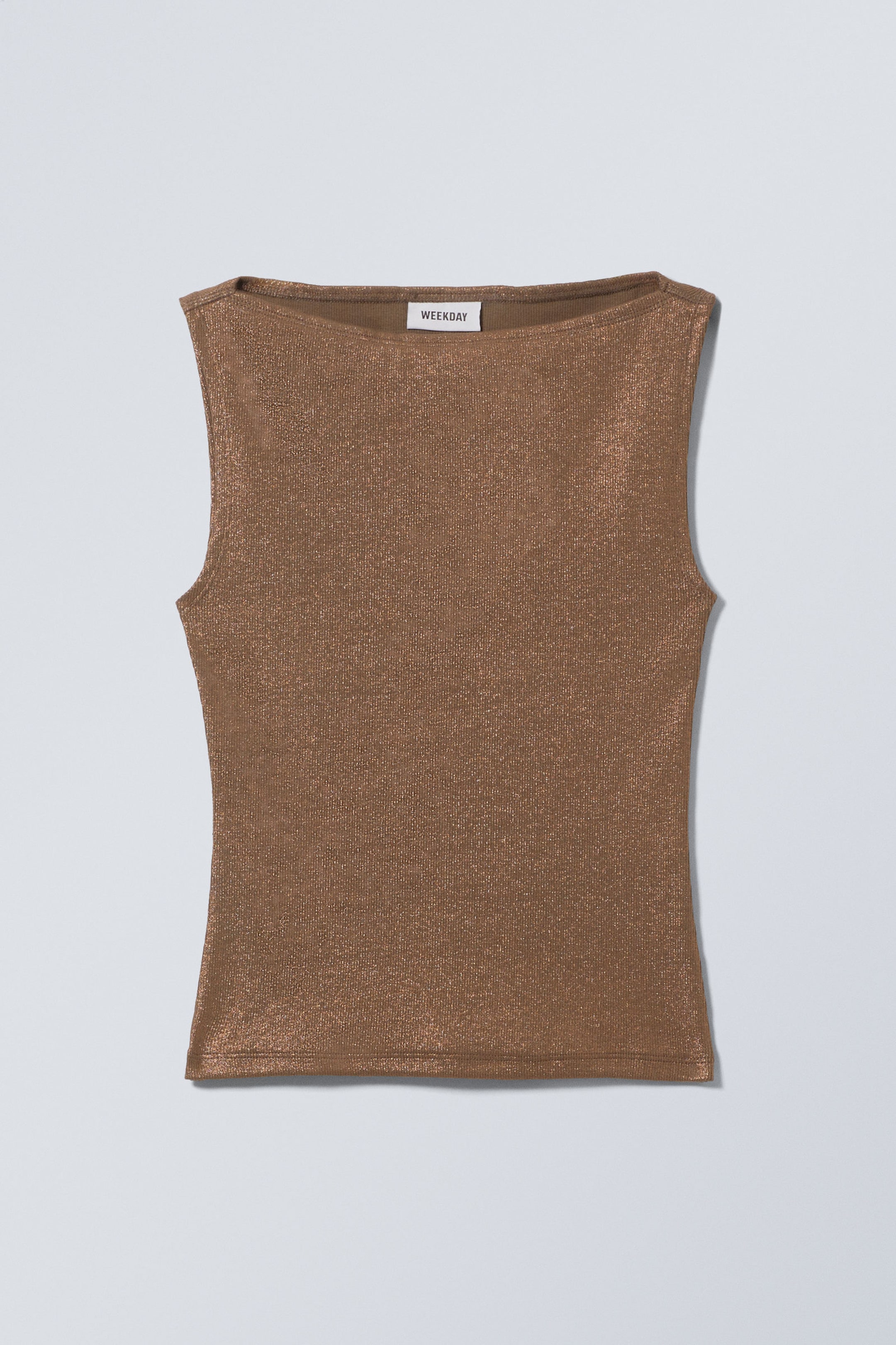 Brons folie - Annie metallic mouwloze top met boothals - 0
