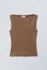 Brons folie - Annie metallic mouwloze top met boothals - 0