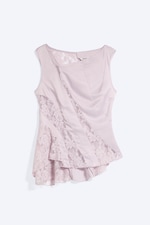 Dusty Pink - Lace-Insert Satin Boat-Neck Top - 4