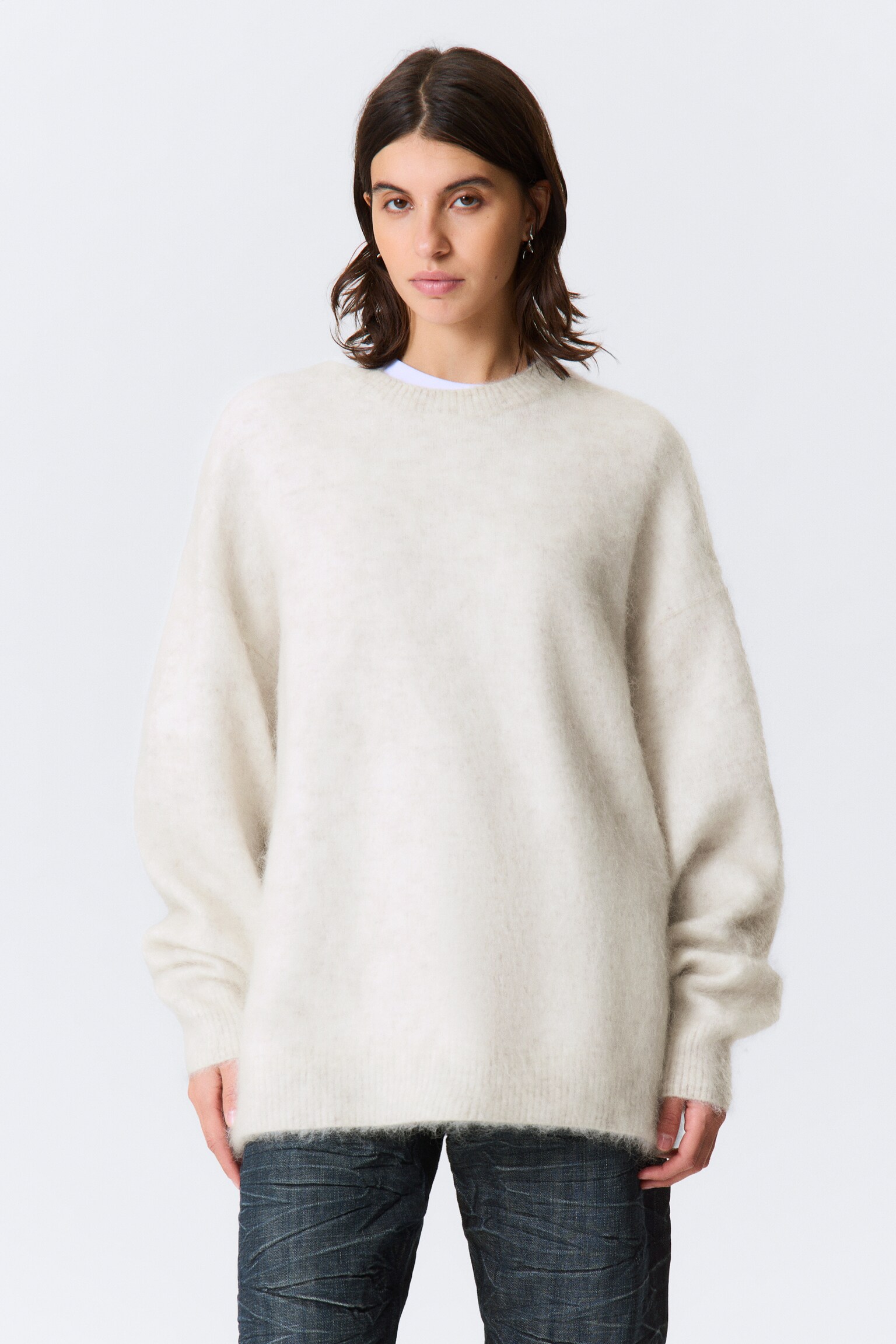 Pull oversize en maille de mohair - Blanc cassé - 5