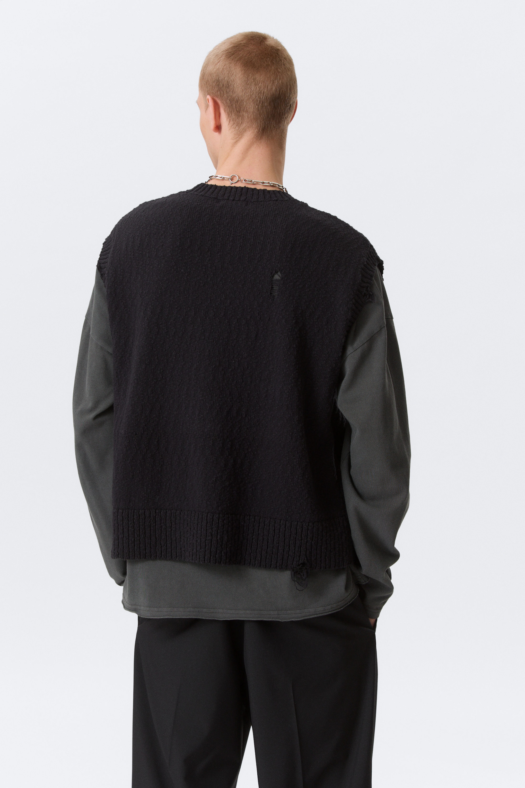 Black - Relaxed Distressed Knitted Vest - 3