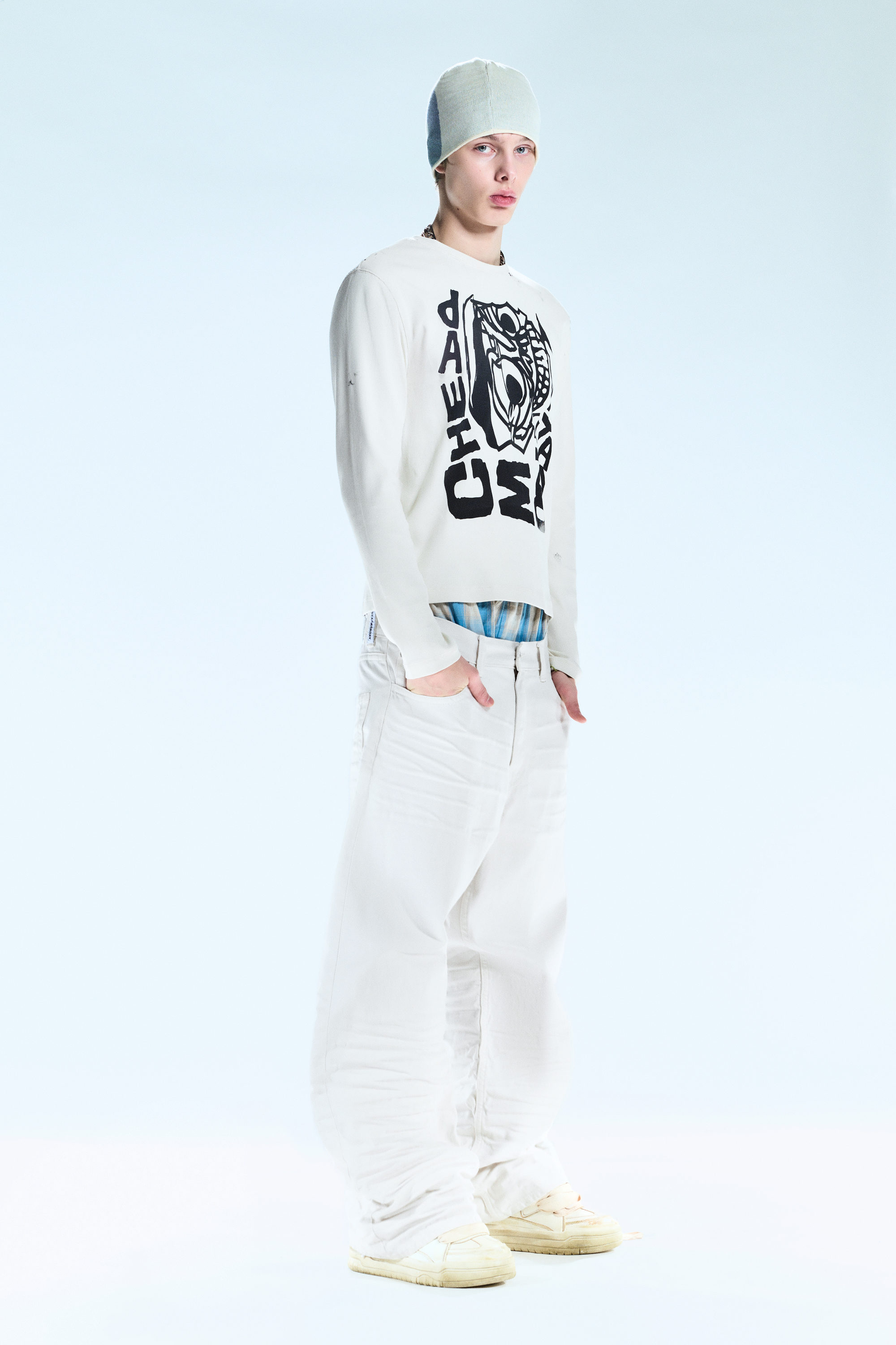 Creased White - White - Looser Regular Waist Loose Straight Jeans - 2