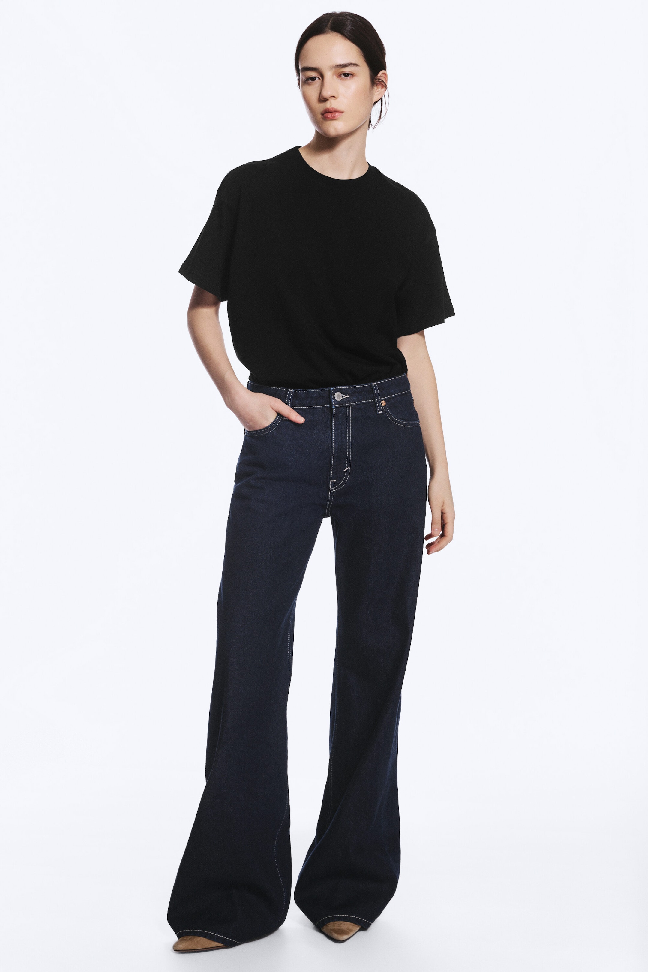 Blue Rinse - Mörkblå - Paz Mid Waist Wide Jeans