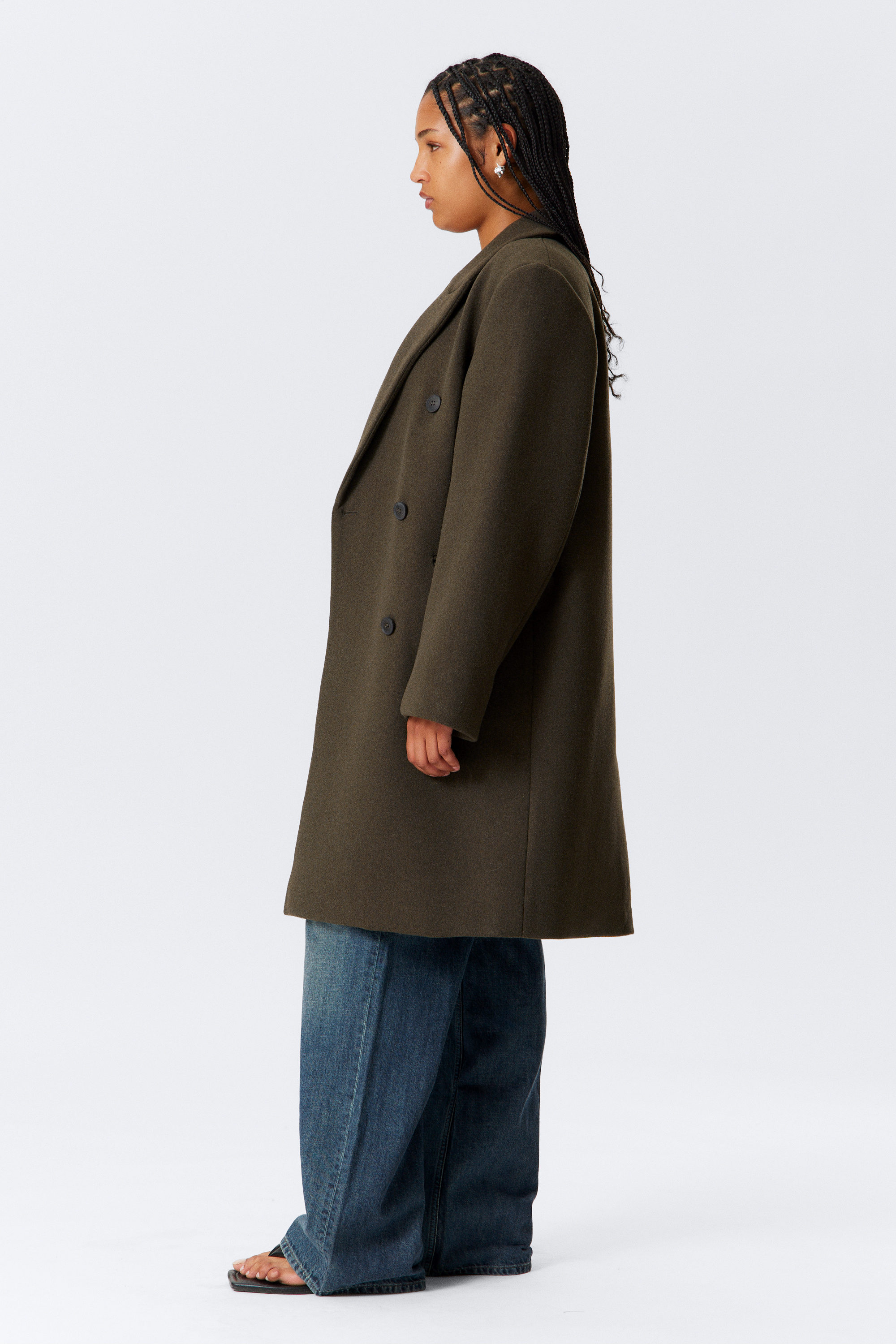 Dark Khaki Green - Oversized Knee-Length Wool-Blend Coat - 2
